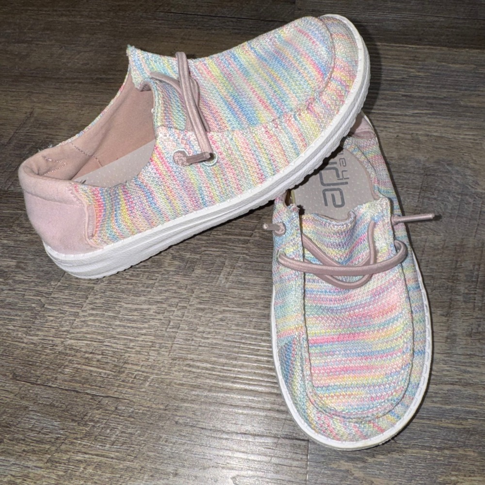 Hey Dude Wendy Youth Sox Pastels Rainbow Knit Slip On Shoes Kids‎ Size 2